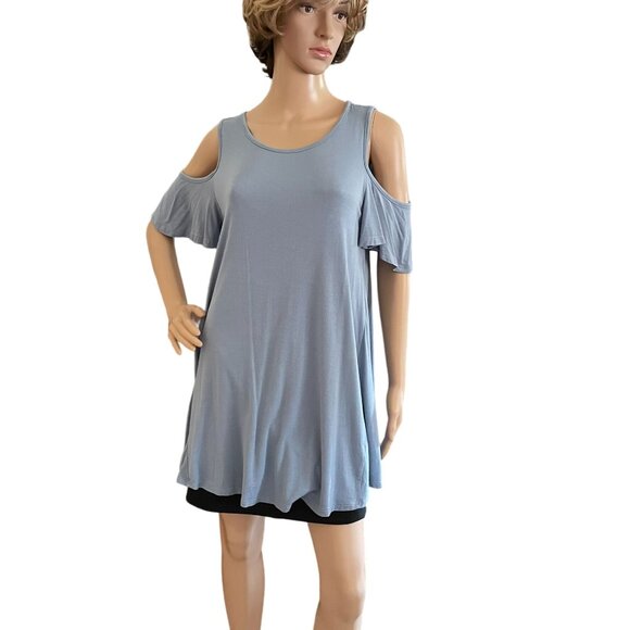 Blue Cold Shoulder A Line Mini Dress Womens Sz Large By Reborn J - Picture 1 of 10
